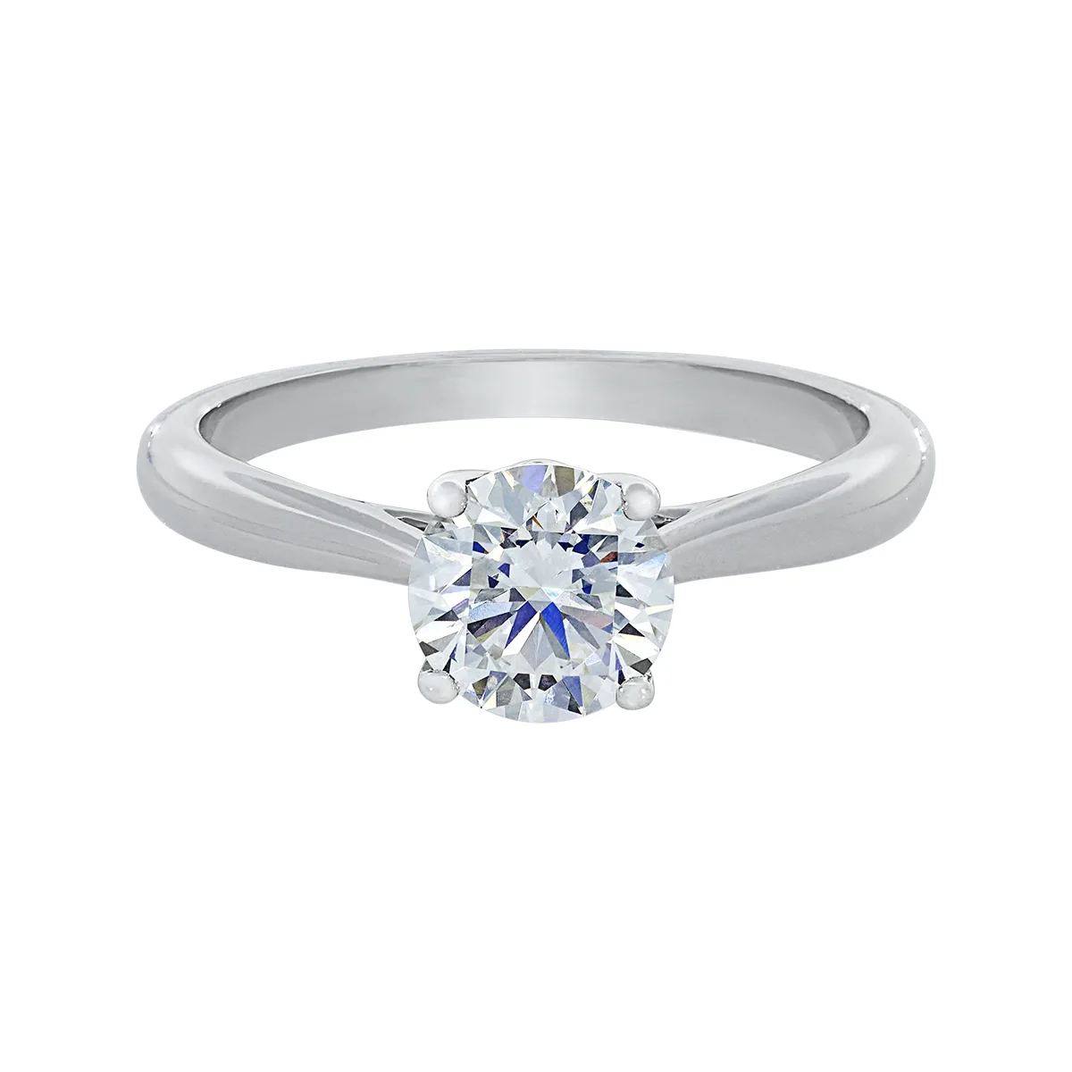 Anillo de compromiso solitario uñas, con diamante de laboratorio central redondo IGI de 1.00ct, oro tono blanco 18k, rodinado