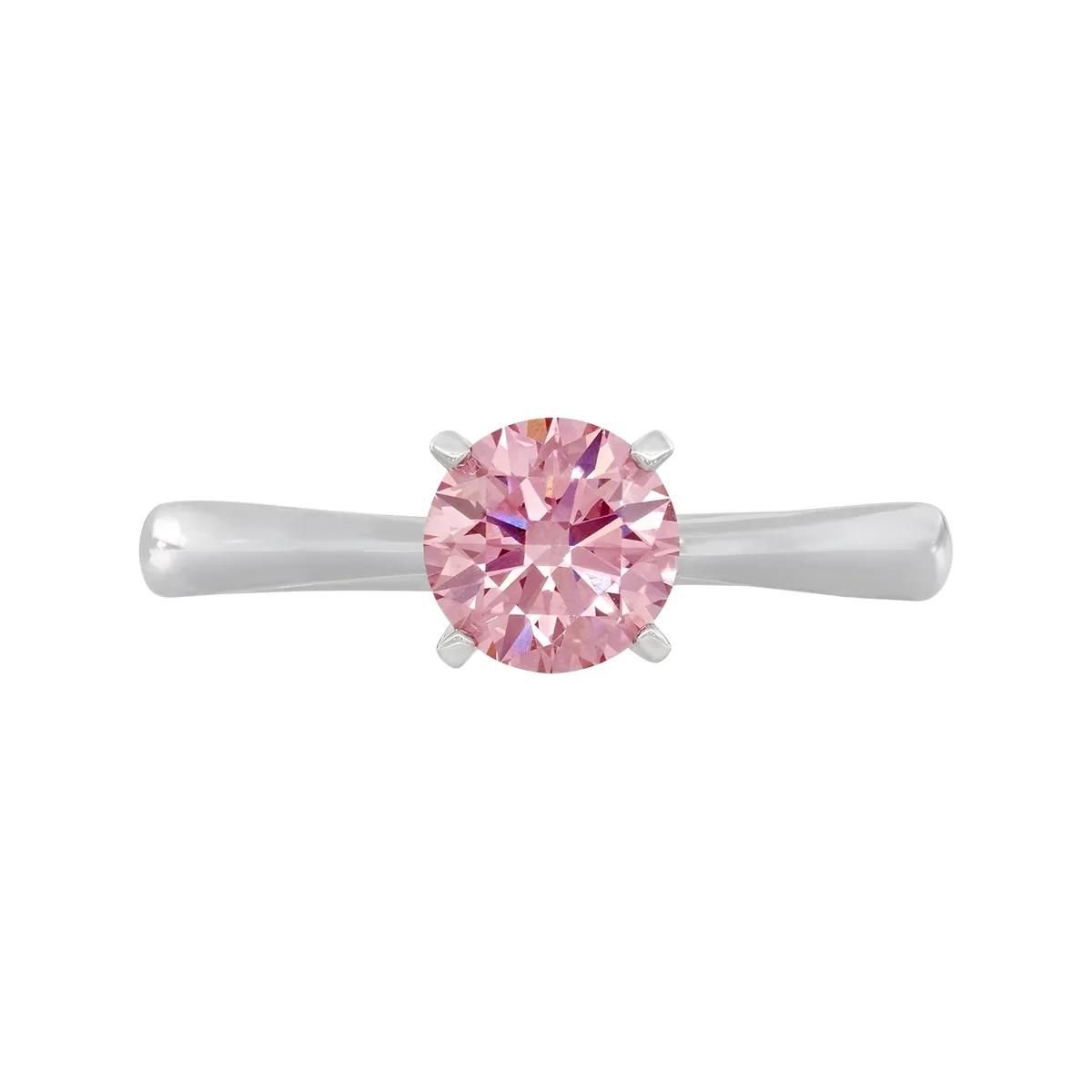 Anillo de compromiso solitario uñas, con diamante rosado de laboratorio central redondo IGI de 1.00ct, oro tono blanco 18k, rodinado