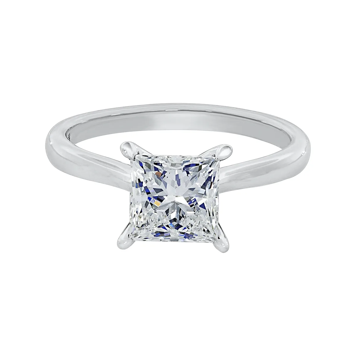 Anillo de compromiso solitario uñas, con diamante de laboratorio central princess IGI de 2.00ct, oro tono blanco 18k, rodinado