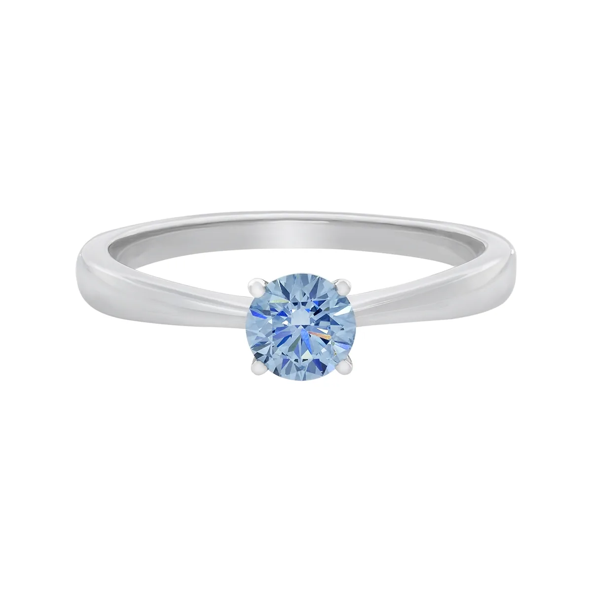 Anillo de compromiso solitario uñas, con diamante azul de laboratorio central redondo IGI de 0.50ct, oro tono blanco 18k, rodinado