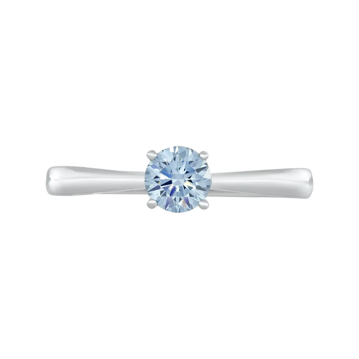 Anillo de compromiso solitario uñas, con diamante azul de laboratorio central redondo IGI de 0.50ct, oro tono blanco 18k, rodinado