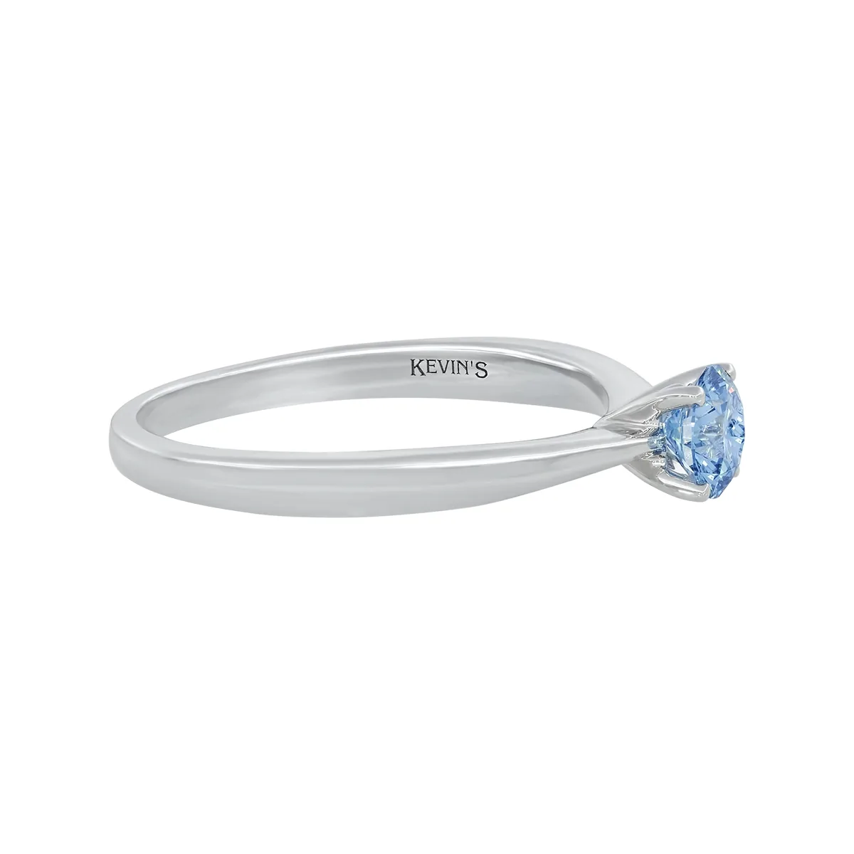 Anillo de compromiso solitario uñas, con diamante azul de laboratorio central redondo IGI de 0.50ct, oro tono blanco 18k, rodinado