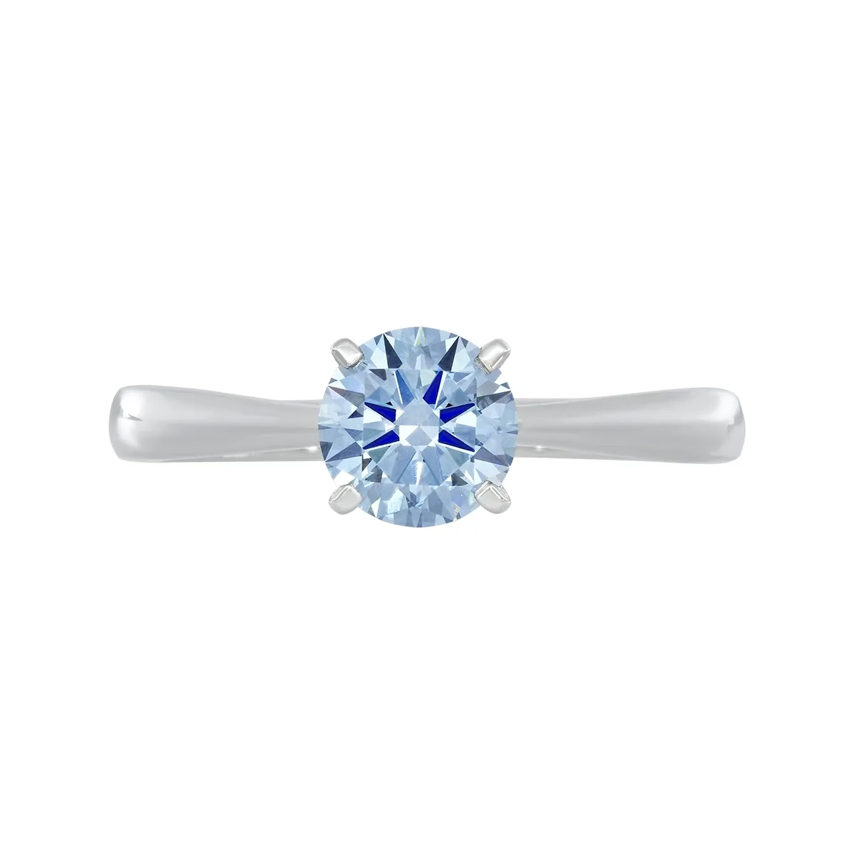 Anillo de compromiso solitario uñas, con diamante azul de laboratorio central redondo IGI de 1.00ct, oro tono blanco 18k, rodinado