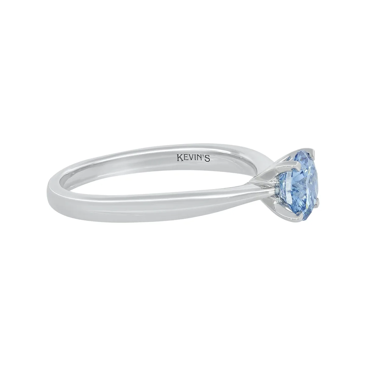 Anillo de compromiso solitario uñas, con diamante azul de laboratorio central redondo IGI de 1.00ct, oro tono blanco 18k, rodinado