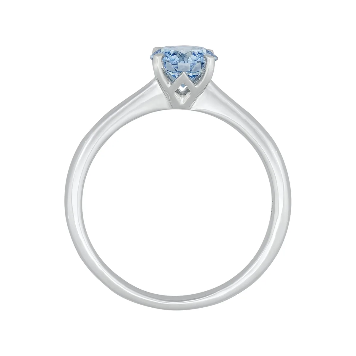 Anillo de compromiso solitario uñas, con diamante azul de laboratorio central redondo IGI de 1.00ct, oro tono blanco 18k, rodinado