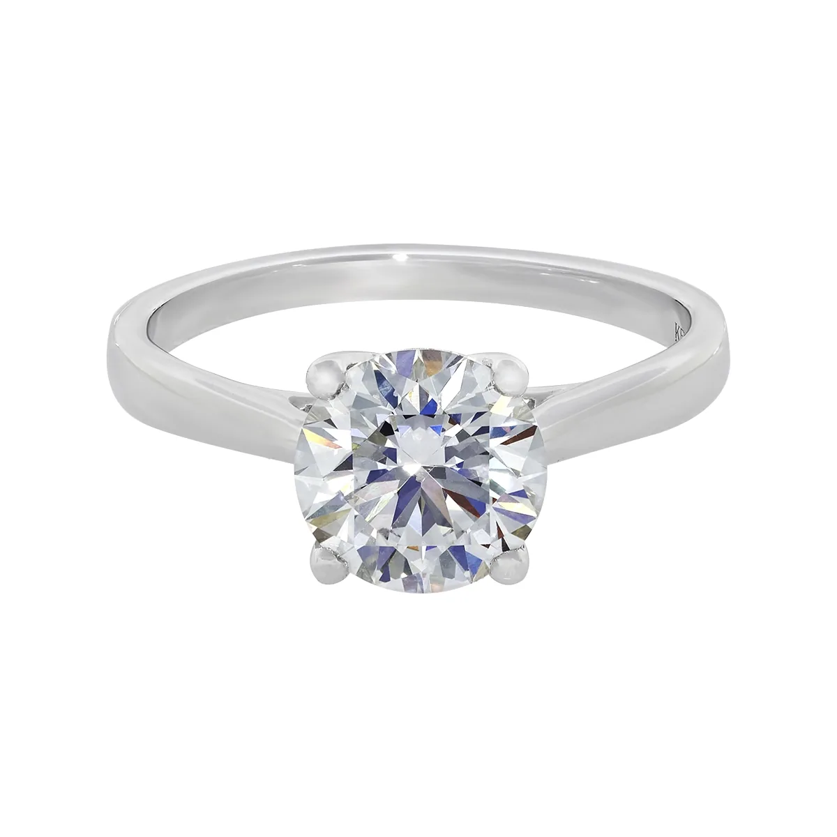 Anillo de compromiso solitario uñas, con diamante de laboratorio central redondo IGI de 2.00ct, oro tono blanco 18k, rodinado