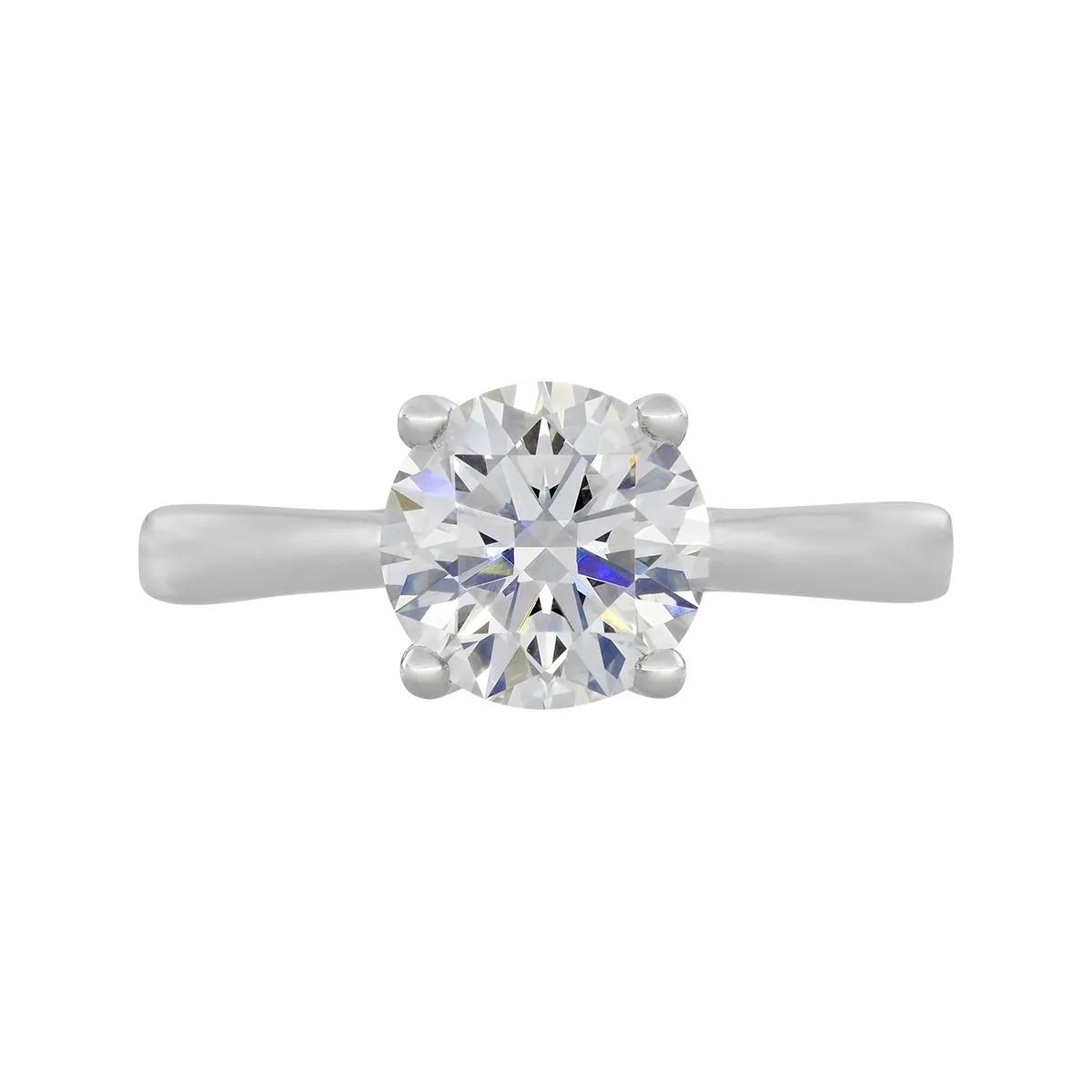 Anillo de compromiso solitario uñas, con diamante de laboratorio central redondo IGI de 2.00ct, oro tono blanco 18k, rodinado