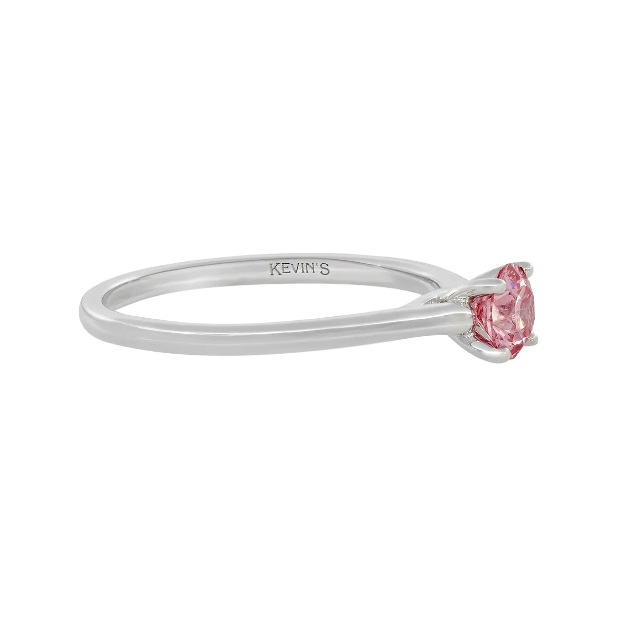 Anillo de compromiso solitario uñas, con diamante rosado de laboratorio central redondo IGI de 0.50ct, oro tono blanco 18k, rodinado