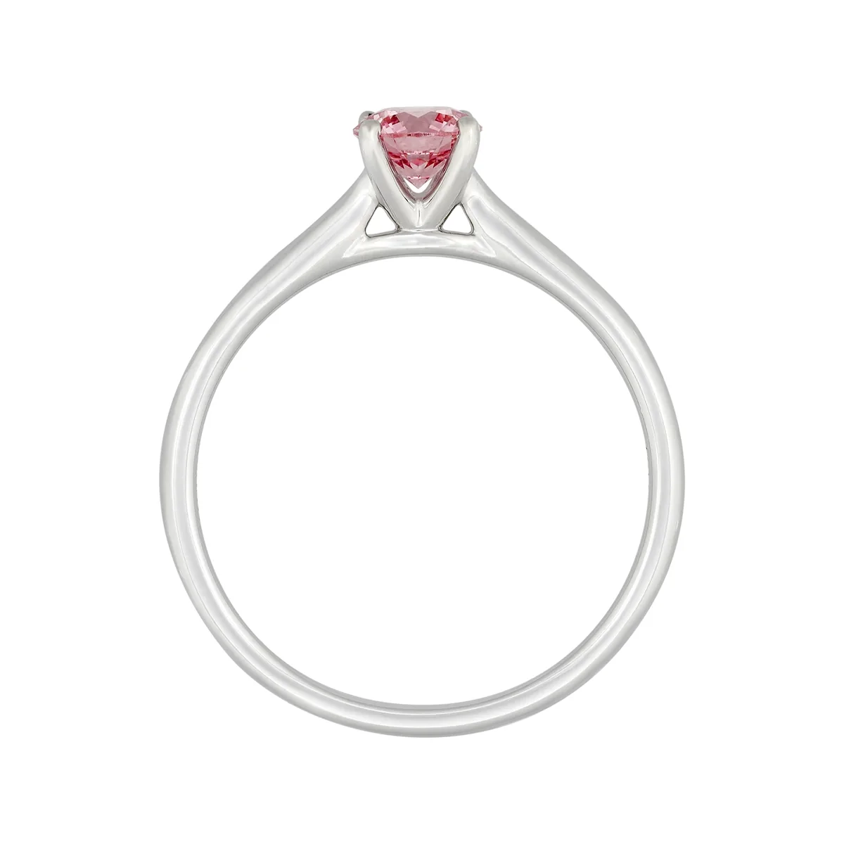 Anillo de compromiso solitario uñas, con diamante rosado de laboratorio central redondo IGI de 0.50ct, oro tono blanco 18k, rodinado