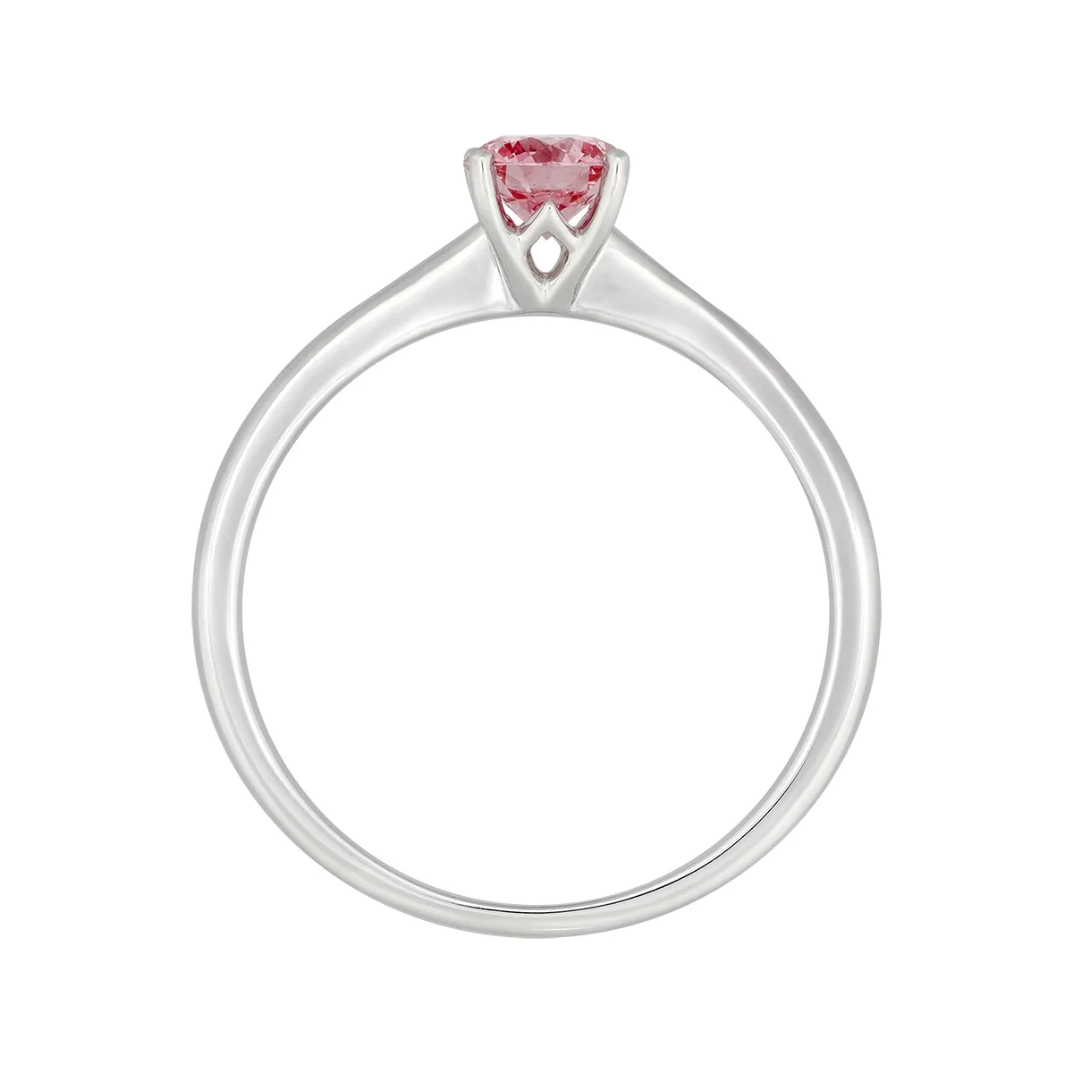 Anillo de compromiso solitario uñas, con diamante rosado de laboratorio central redondo IGI de 0.50ct, oro tono blanco 18k, rodinado