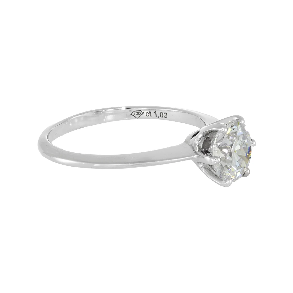 Anillo en oro blanco de 18 Kilates, con diamante laboratorio central de 1.00 Ct