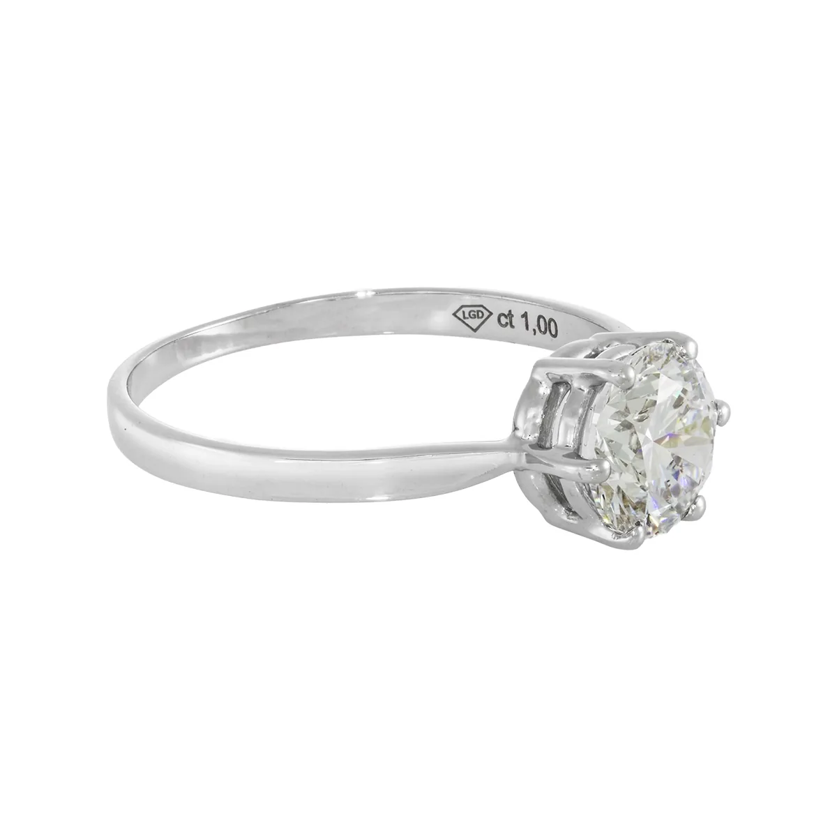 Anillo en oro blanco de 18 Kilates, con diamante laboratorio central de 1.00 Ct