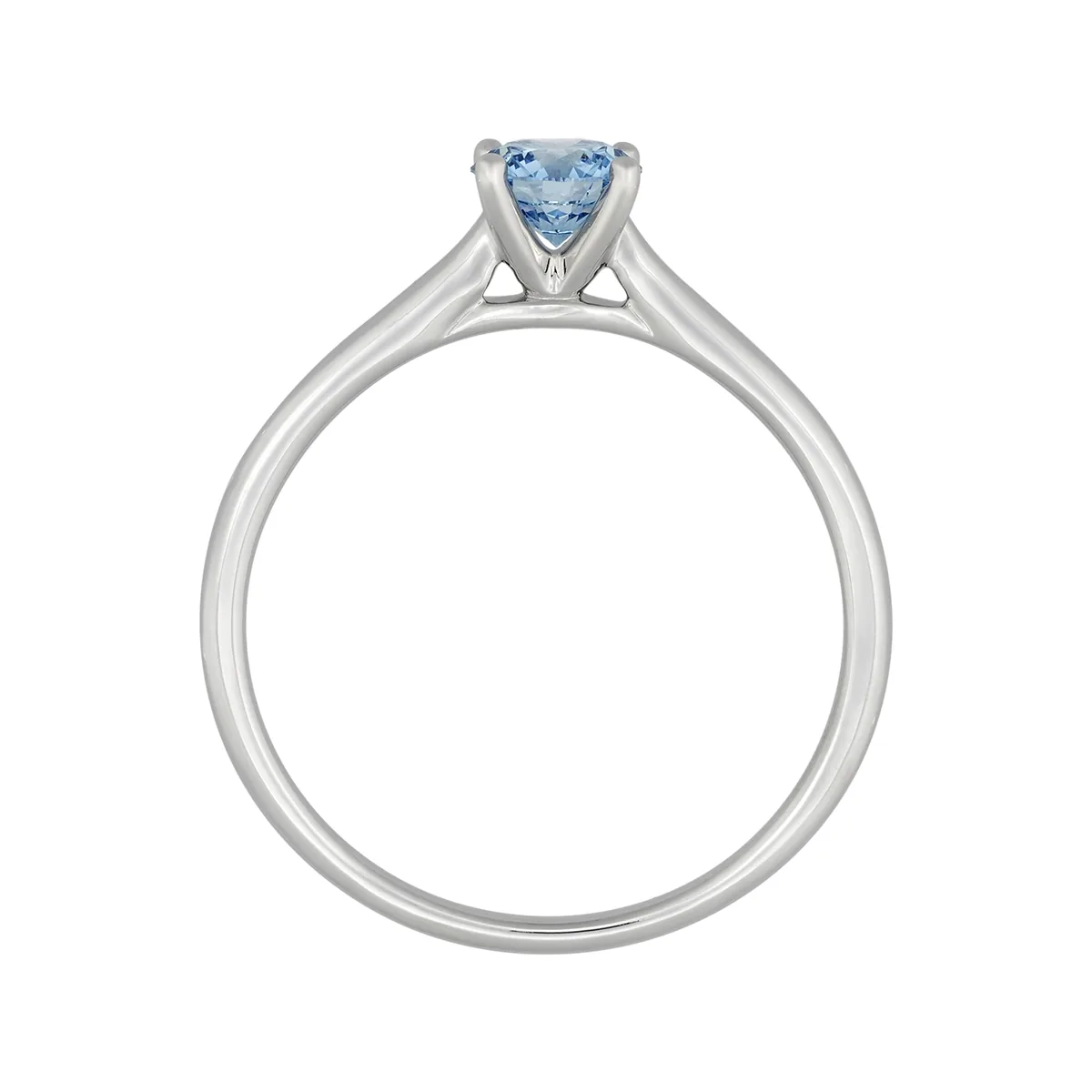 Anillo de compromiso solitario uñas, con diamante azul de laboratorio central redondo IGI de 0.50ct, oro tono blanco 18k, rodinado