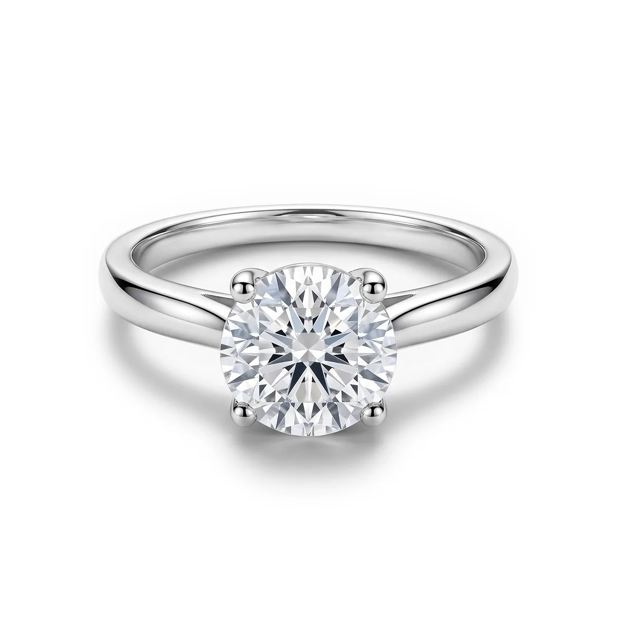Anillo de compromiso solitario con diamante de laboratorio central redondo de 0.50Ct, en plata ley 925, rodinado, liso
