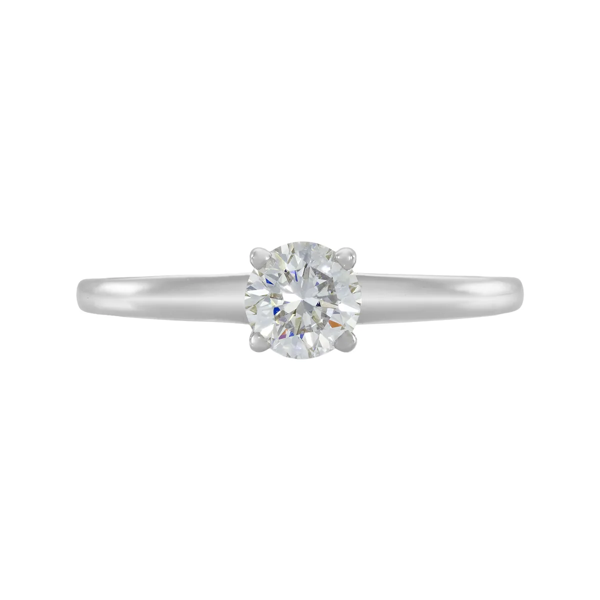 Anillo de compromiso solitario con diamante de laboratorio central redondo de 0.50Ct, en plata ley 925, rodinado, liso
