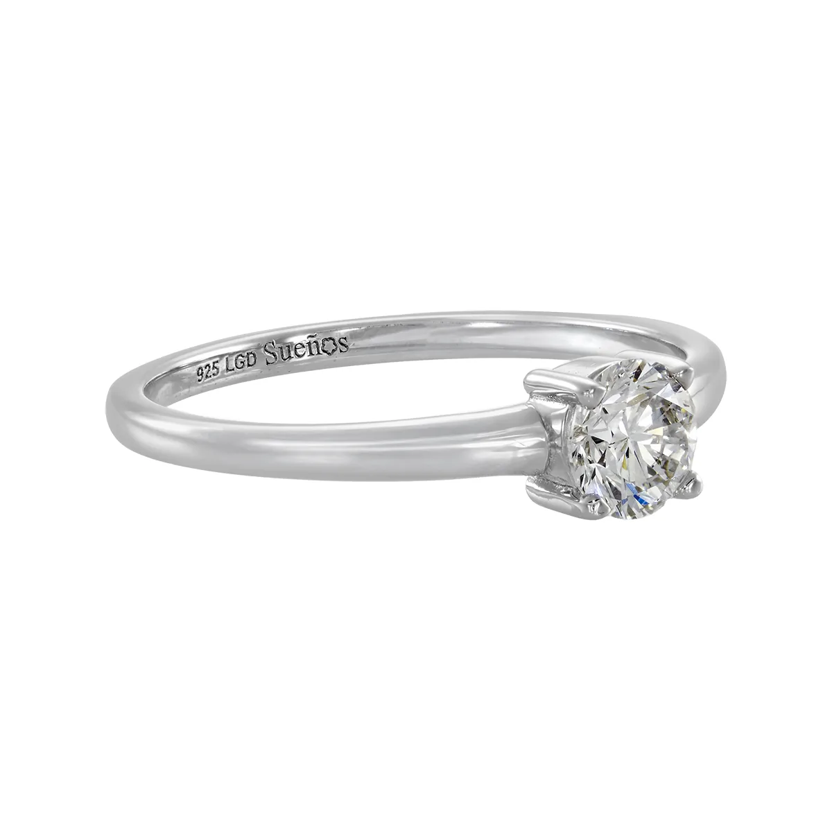 Anillo de compromiso solitario con diamante de laboratorio central redondo de 0.50Ct, en plata ley 925, rodinado, liso