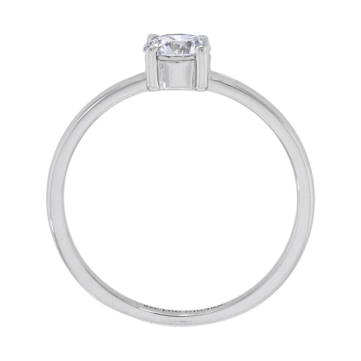 Anillo de compromiso solitario con diamante de laboratorio central redondo de 0.50Ct, en plata ley 925, rodinado, liso
