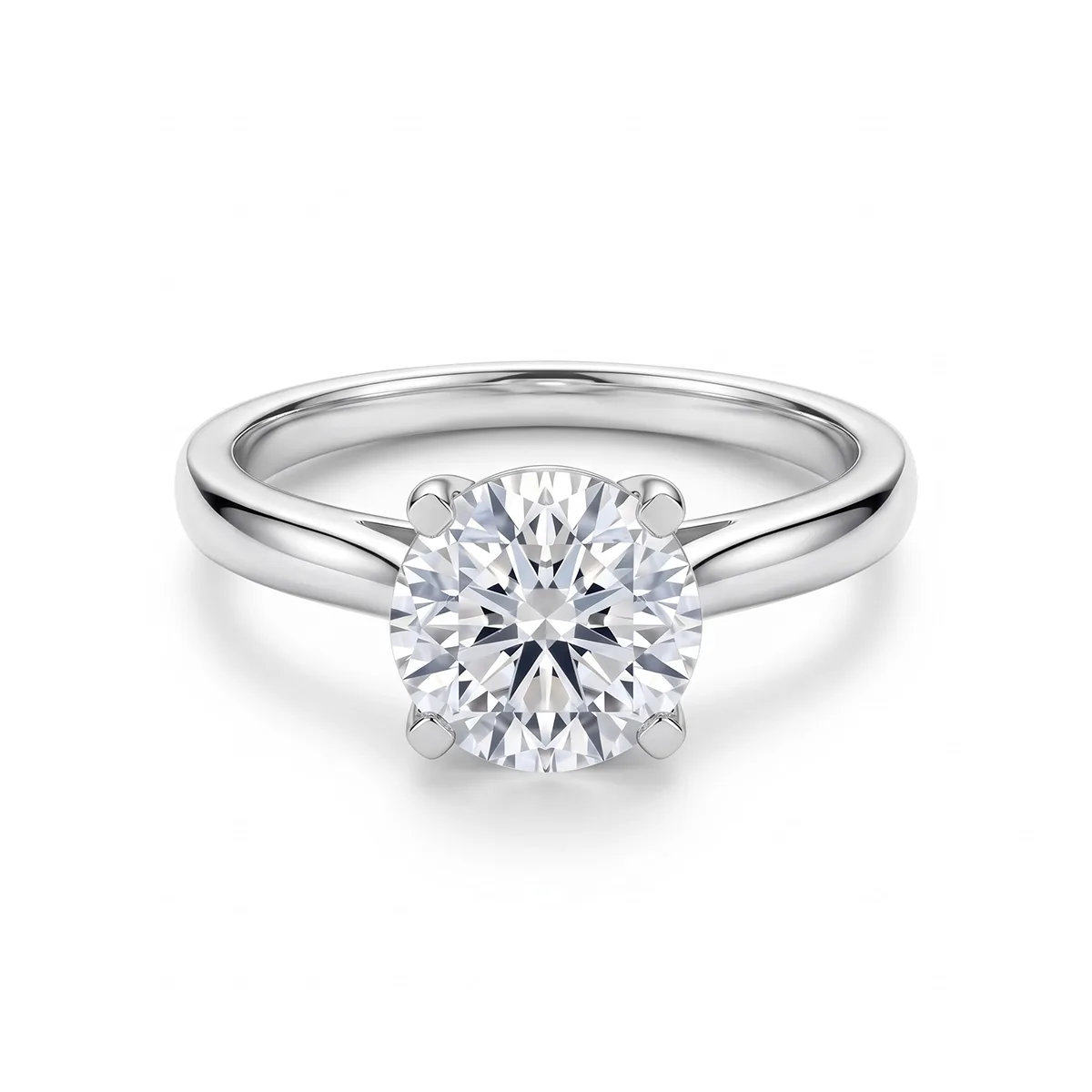 Anillo de compromiso solitario con diamante de laboratorio central redondo de 1.00Ct, en plata ley 925, rodinado, liso