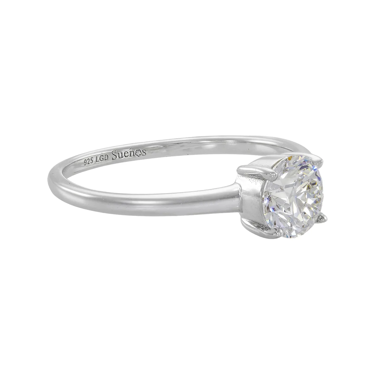Anillo de compromiso solitario con diamante de laboratorio central redondo de 1.00Ct, en plata ley 925, rodinado, liso