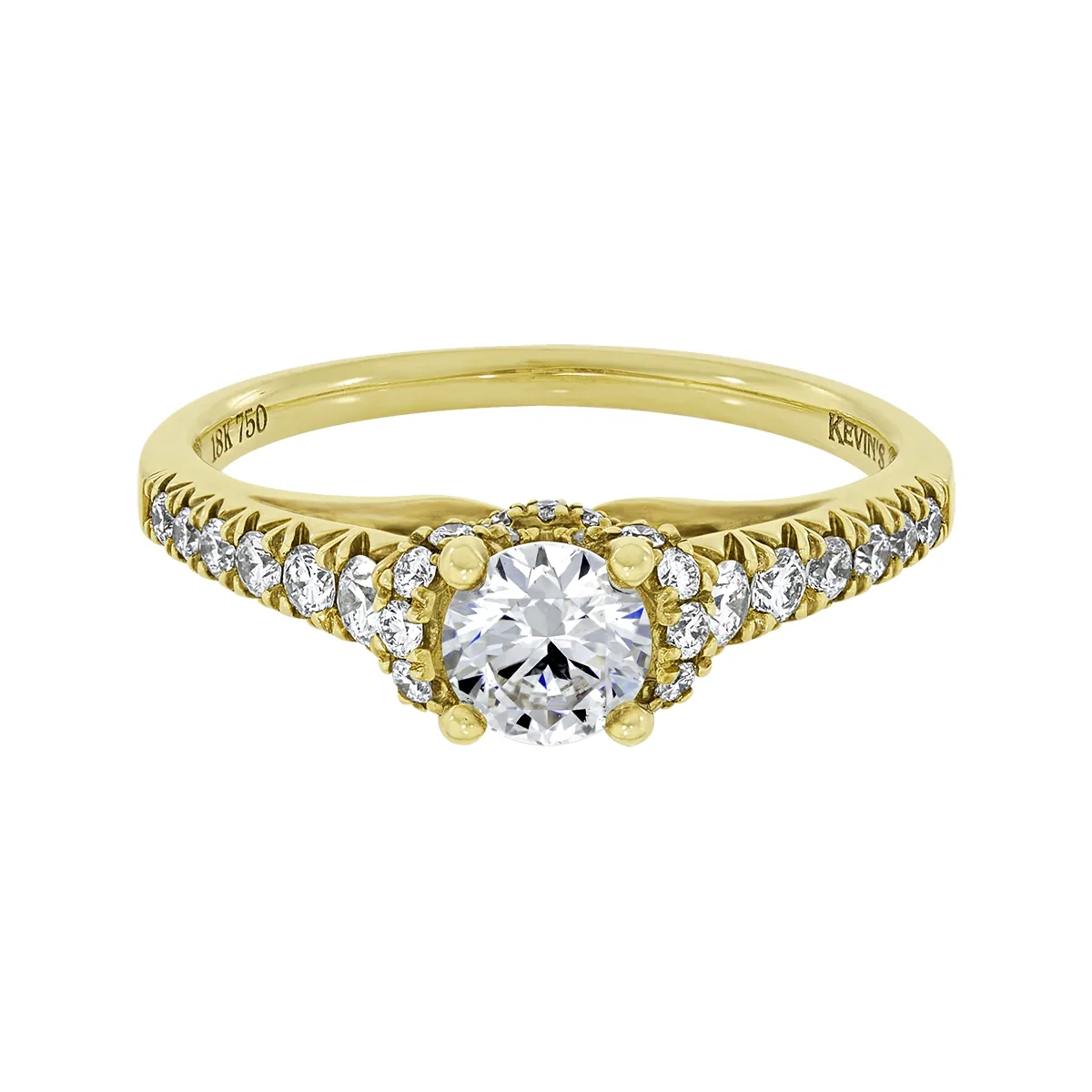Anillo de compromiso con diamante central redondo GIA de 0.50ct y decoración en diamantes, oro tono amarillo 18k