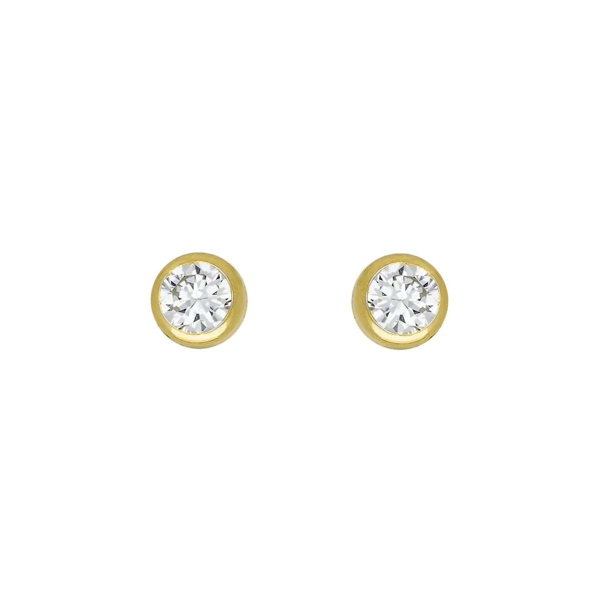 Topos studs en oro amarillo de 18 Kilates, Bisel, con 2 zircones centrales, 3 mm. de ancho