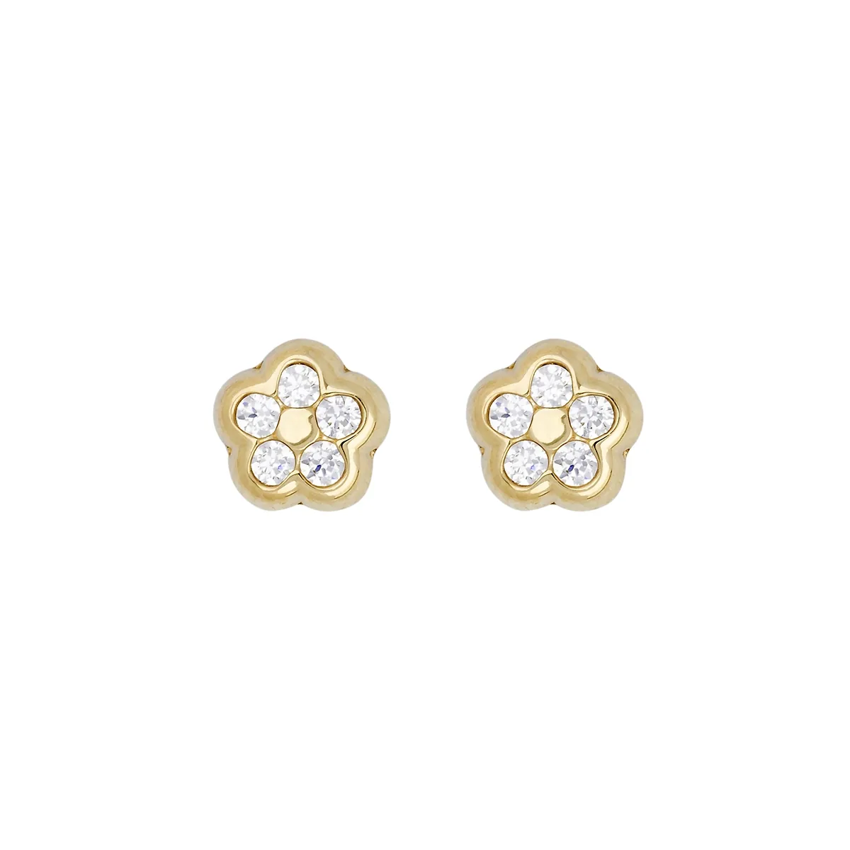 Topos de flores en oro amarillo de 18 Kilates, con zircones