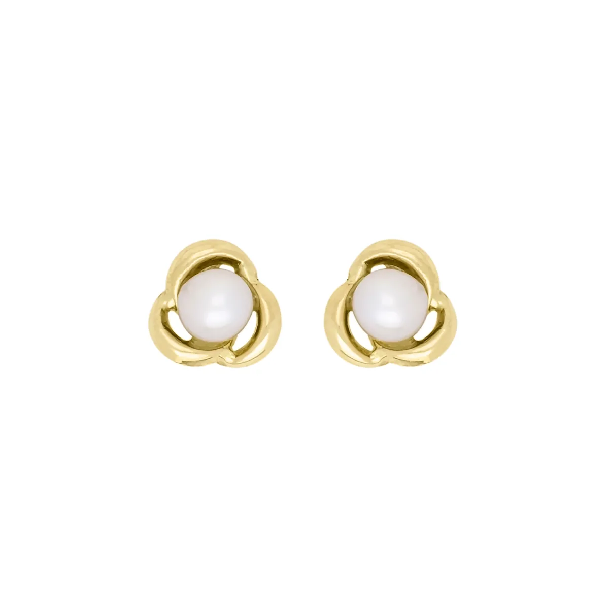 Topos de flores en oro amarillo de 18 Kilates, con perlas centrales de 2.50 mm de ancho aprox