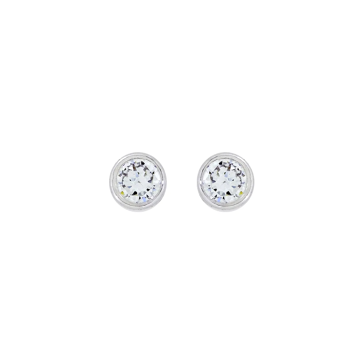 Topos studs en oro blanco de 18 Kilates, Bisel, con 2 zircones centrales, 3 mm. de ancho
