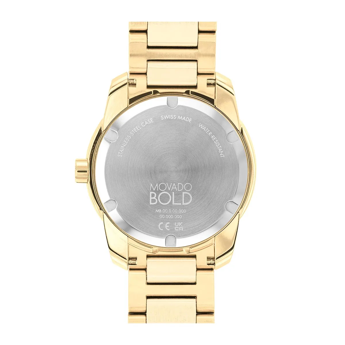 Reloj Movado análogo, para Hombre, tablero redondo color dorado, estilo index, pulso acero color dorado, calendario