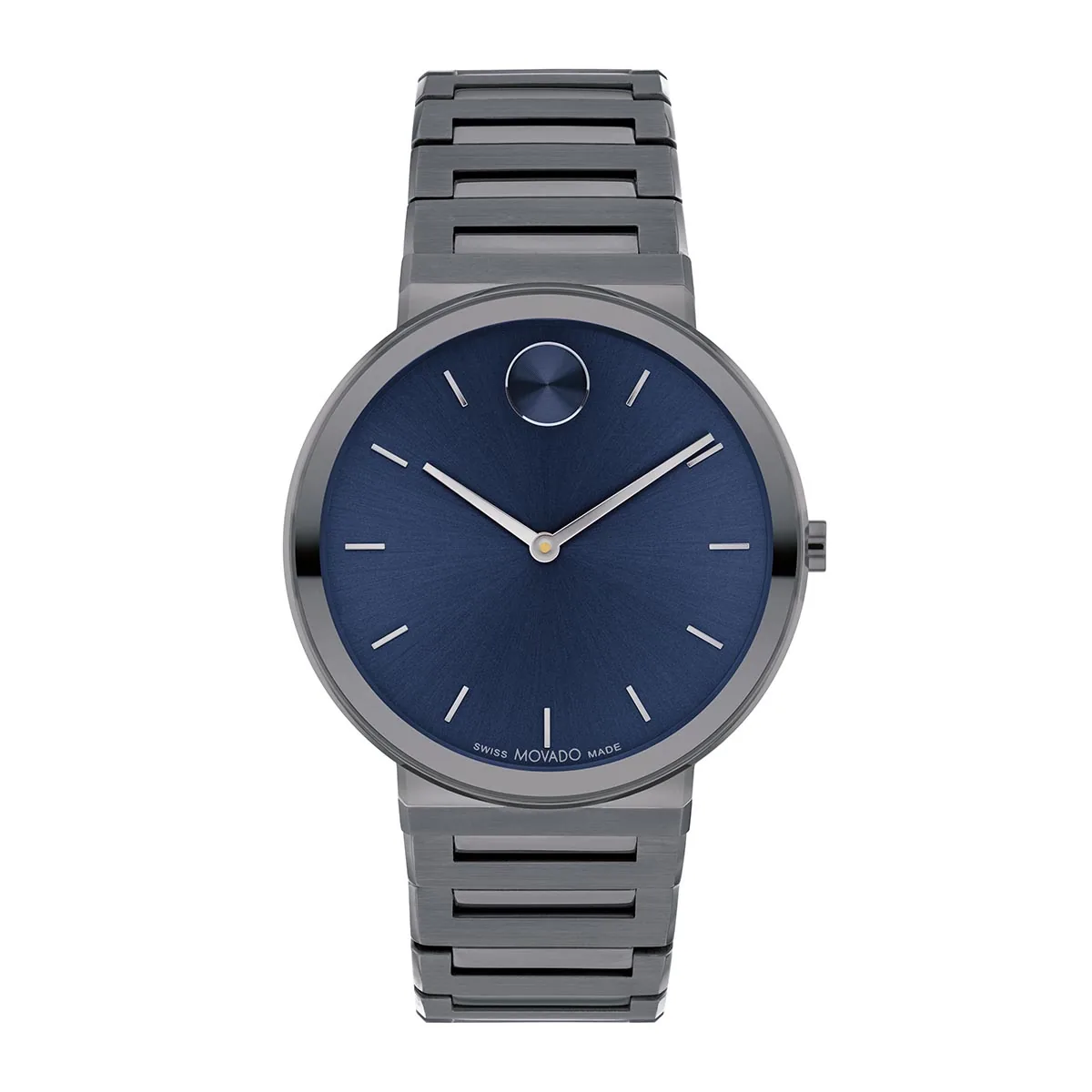 Reloj Movado análogo, para Hombre, tablero redondo color azul, estilo index, pulso acero color gris