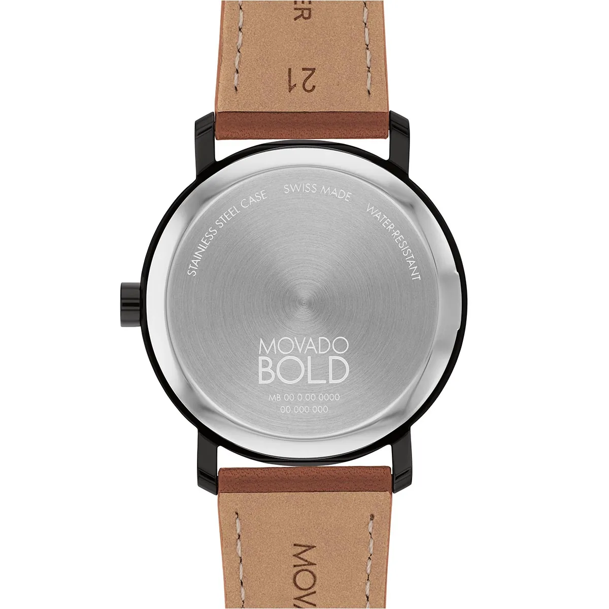 Reloj Movado análogo, para Hombre, tablero redondo colores negro y dorado, estilo sin números, pulso cuero color café