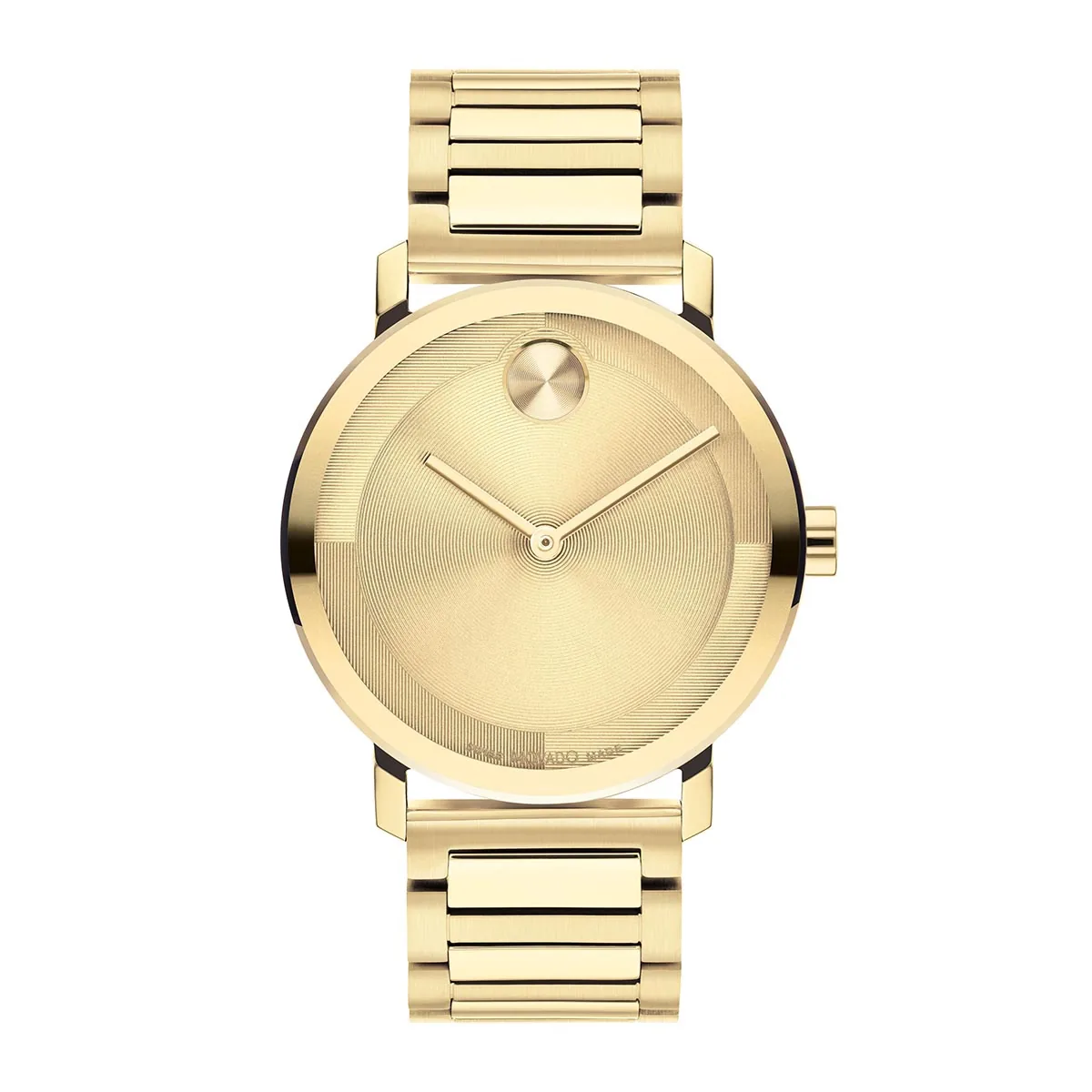 Reloj Movado análogo, para Hombre, tablero redondo color dorado, estilo sin números, pulso acero color dorado