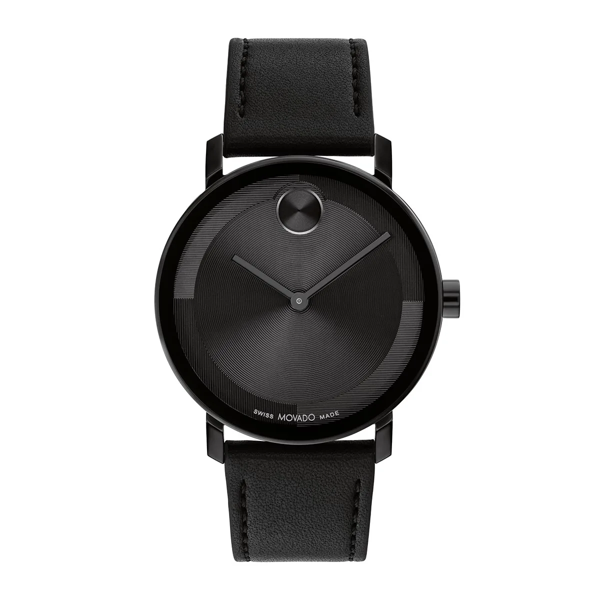 Reloj Movado análogo, para Hombre, tablero redondo color negro, estilo sin números, pulso cuero color negro