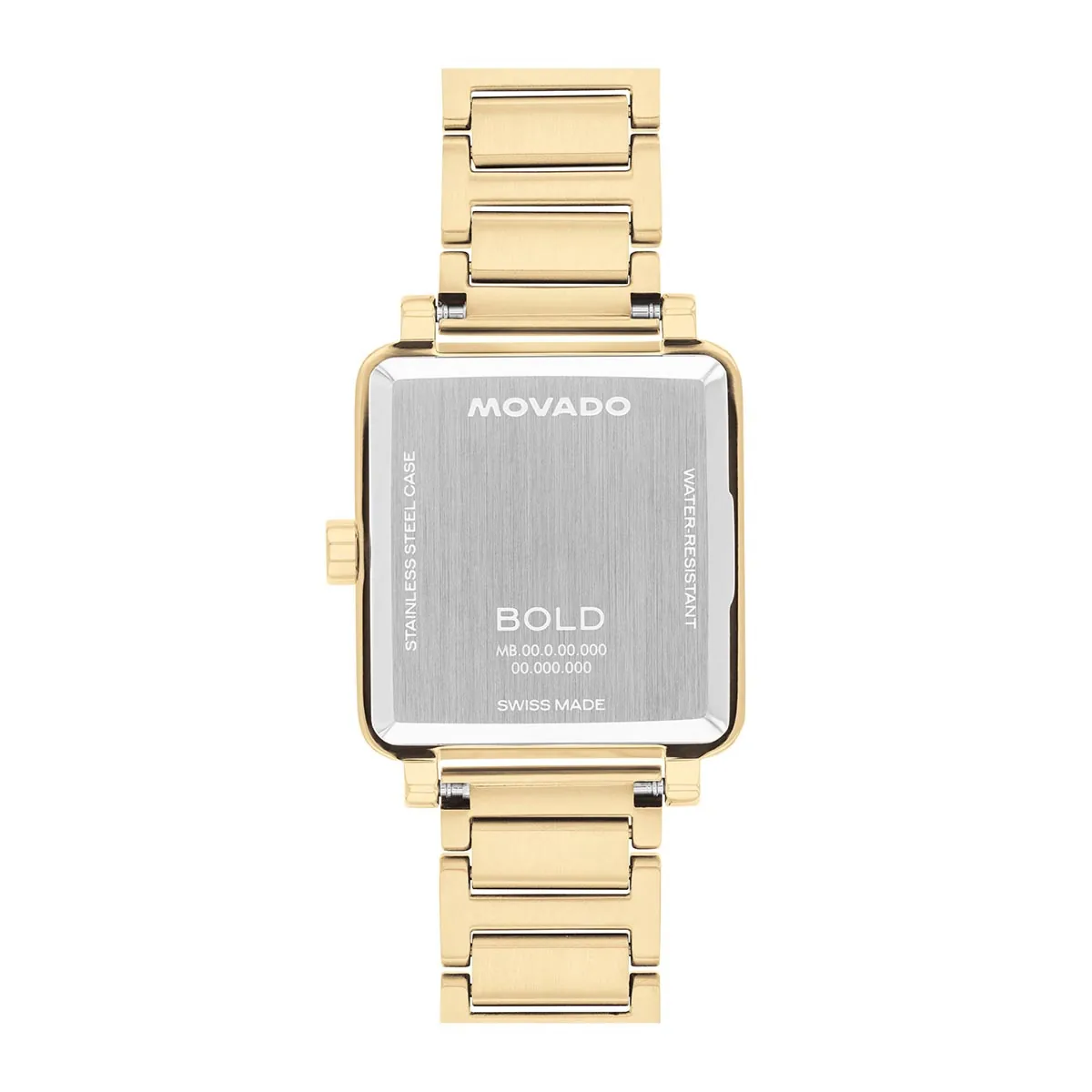 Reloj Movado análogo, para Dama, tablero rectangular colores plateado y dorado, estilo sin números, pulso acero color dorado
