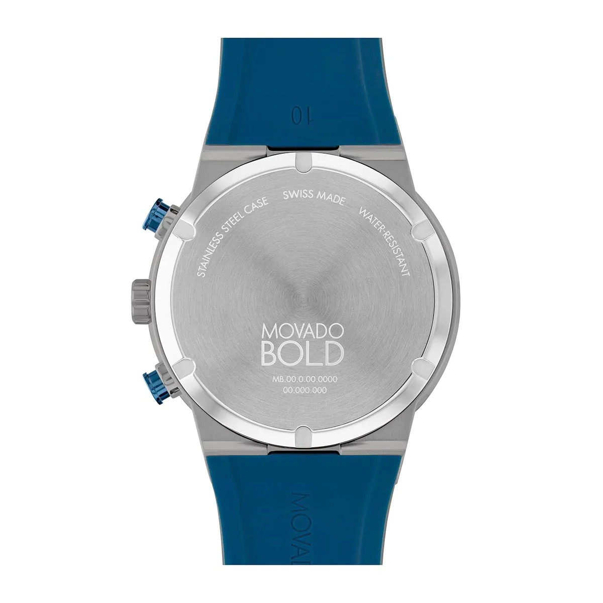 Reloj Movado analogo, para Hombre, tablero redondo colores azul y gris, estilo index, pulso silicona color azul, calendario, cronografo