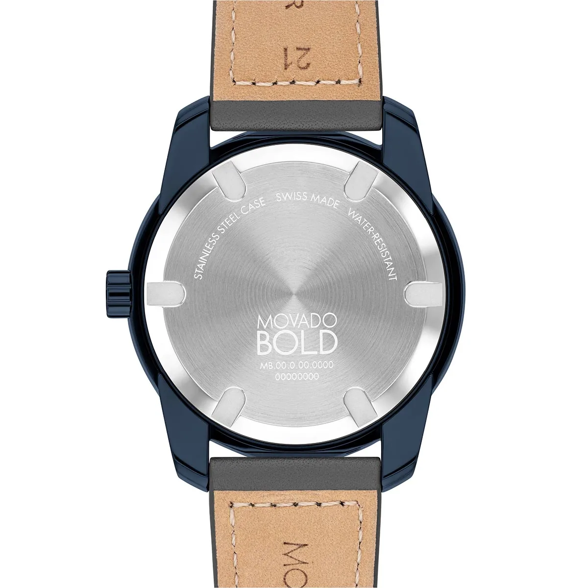Reloj Movado análogo, para Hombre, tablero redondo color gris, estilo index, pulso cuero color gris, calendario