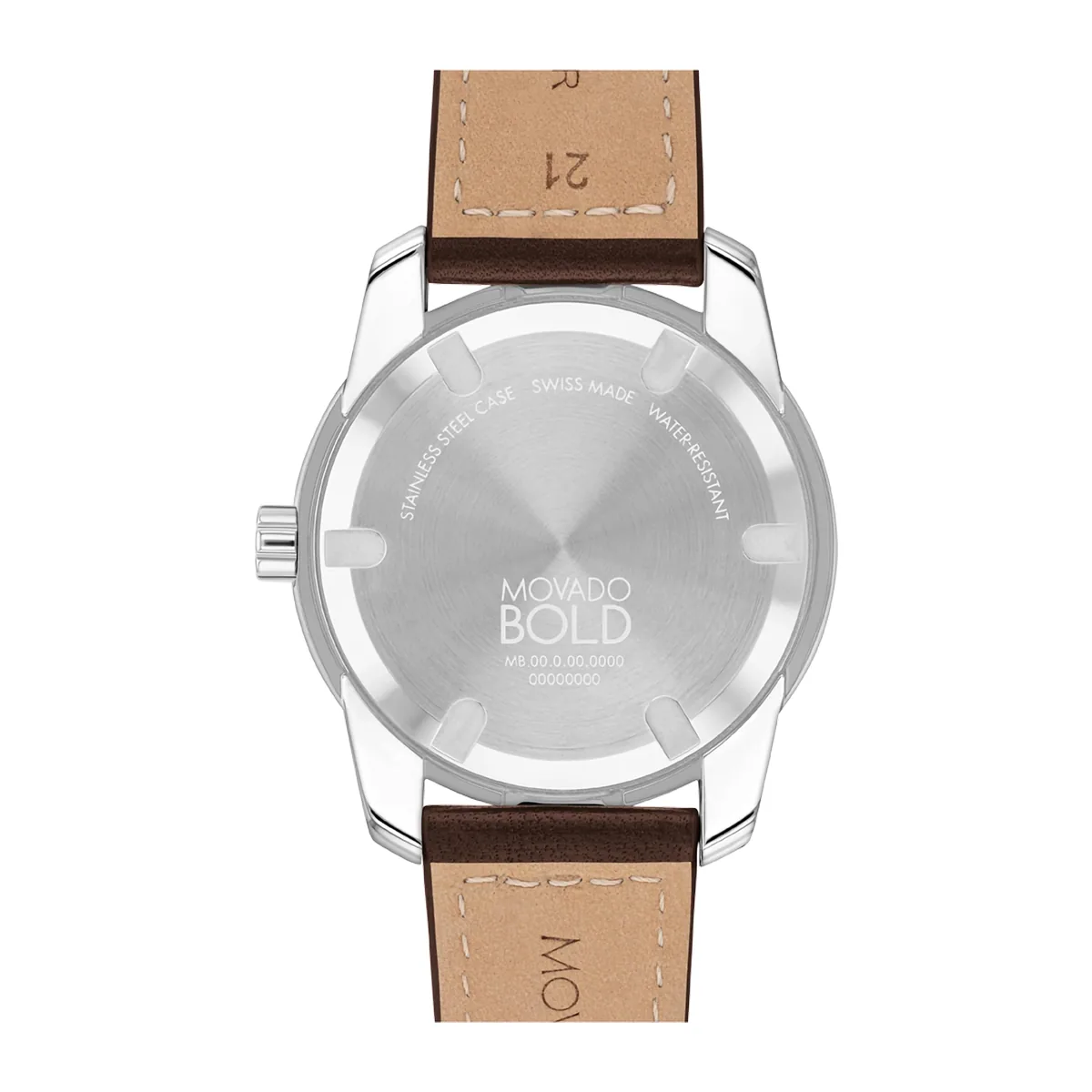 Reloj Movado análogo, para Hombre, tablero redondo color café, estilo index, pulso cuero color café, calendario