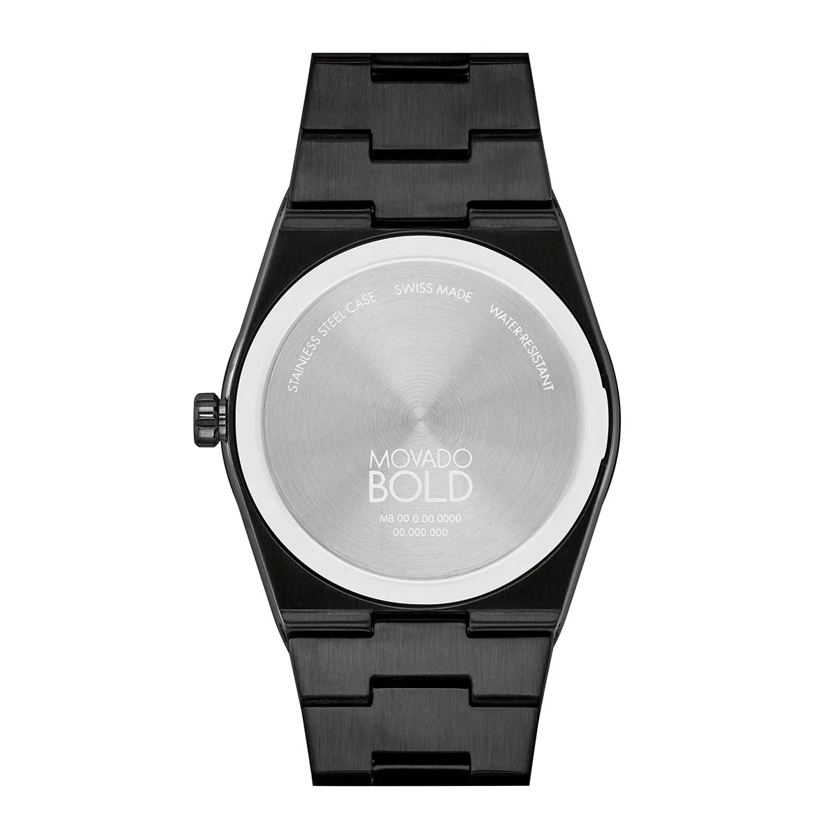 Reloj Movado análogo, para Hombre, tablero redondo color gris, estilo index, pulso acero color negro, calendario