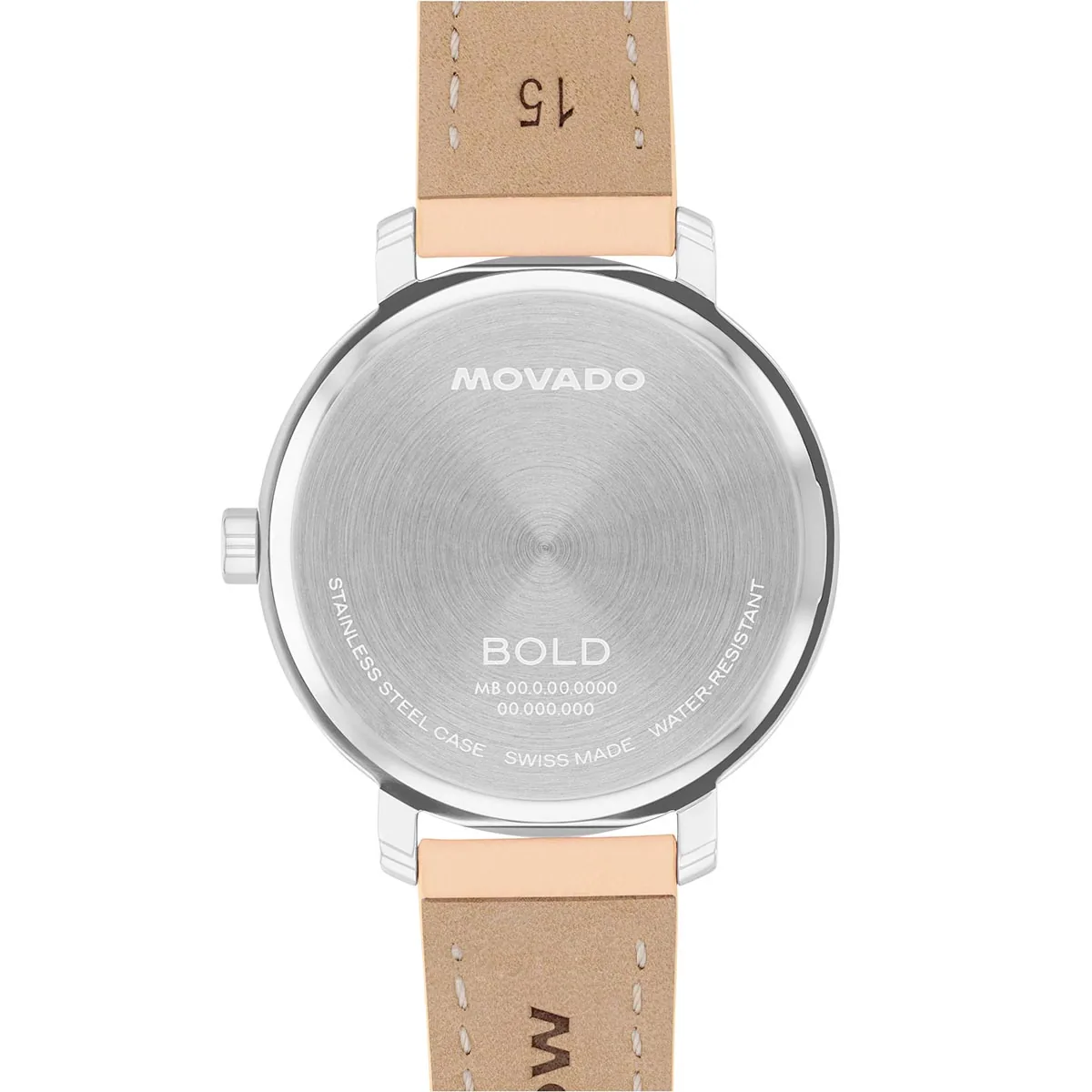 Reloj Movado análogo, para Dama, tablero redondo colores rosa y plateado, estilo sin números, pulso cuero color naranja