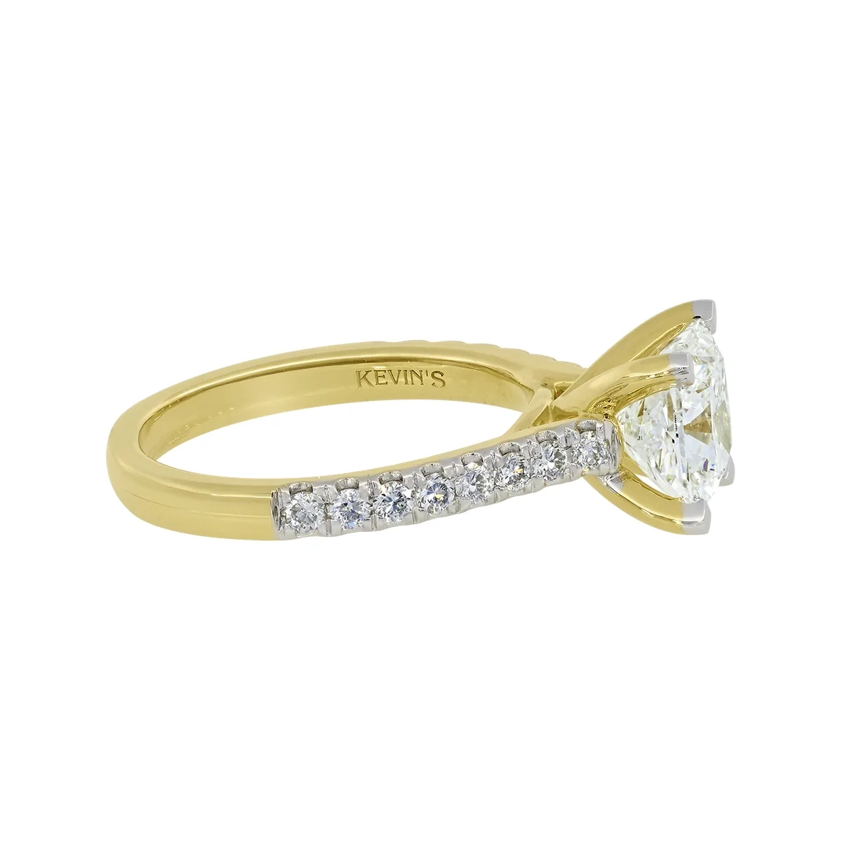 Anillo de compromiso con diamante de laboratorio central cuadrado IGI de 2.00ct y decoración en diamantes de laboratorio, oro 2 tonos 18k, rodinado