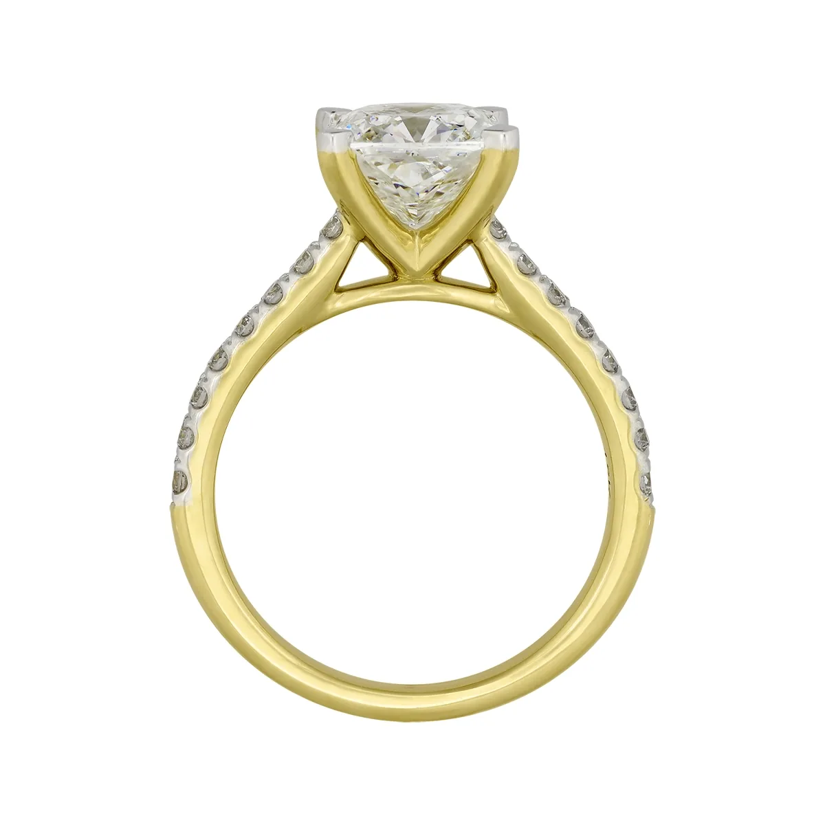 Anillo de compromiso con diamante de laboratorio central cuadrado IGI de 2.00ct y decoración en diamantes de laboratorio, oro 2 tonos 18k, rodinado