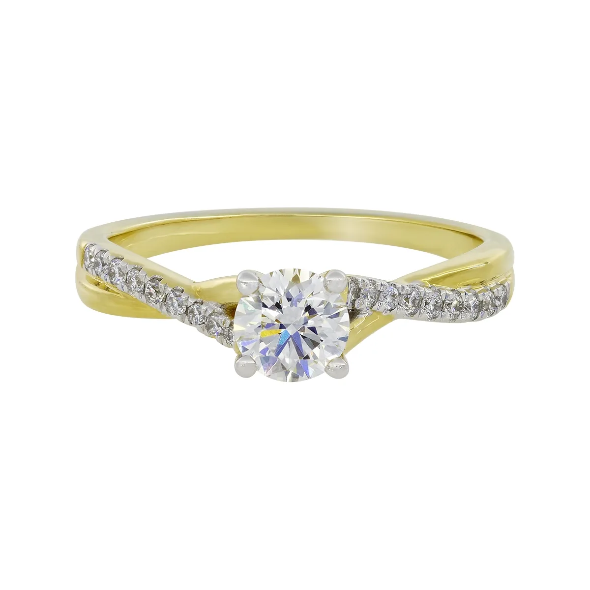Anillo de compromiso con diamante de laboratorio central redondo IGI de 0.50ct y decoración en diamantes de laboratorio, oro 2 tonos 18k, rodinado