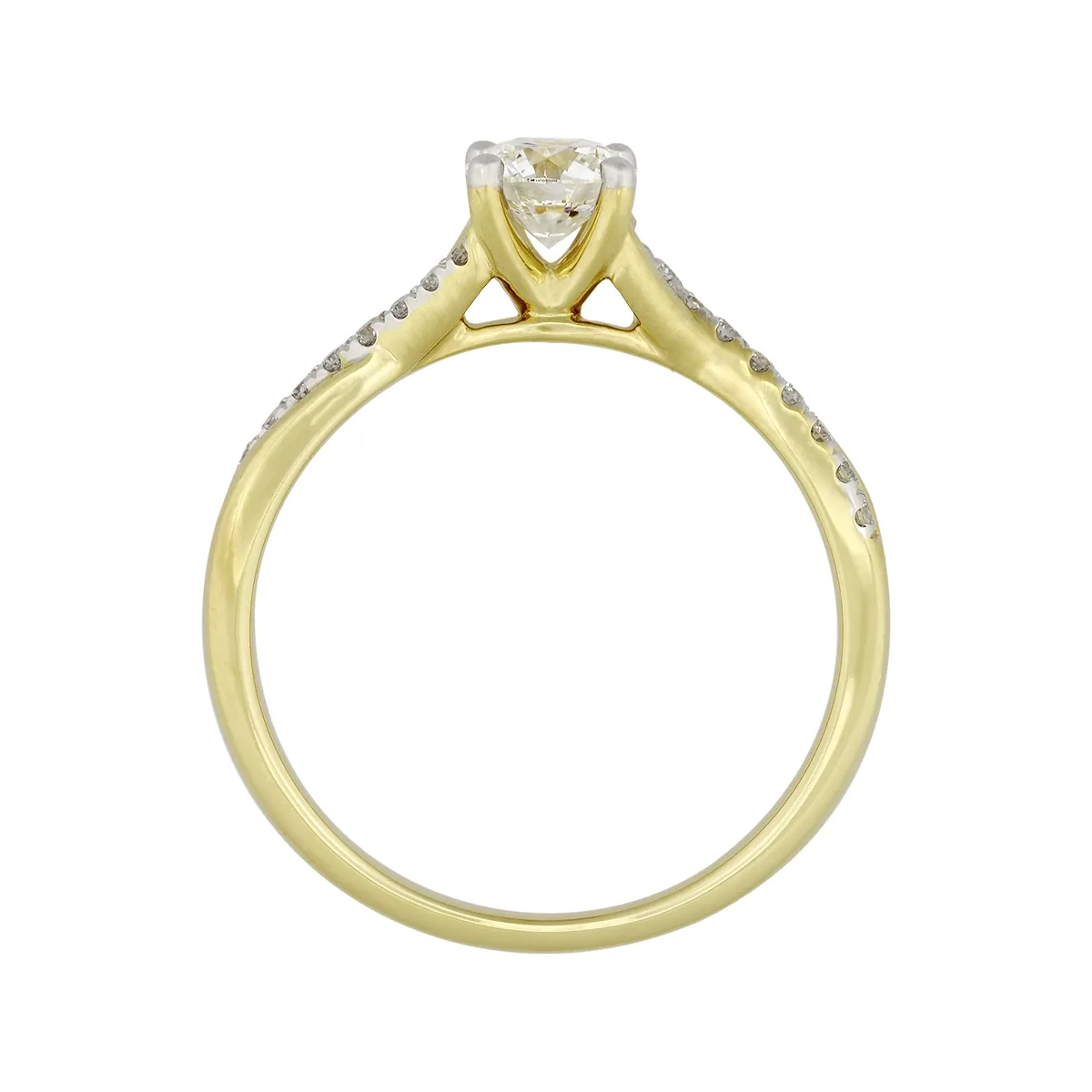 Anillo de compromiso con diamante de laboratorio central redondo IGI de 0.50ct y decoración en diamantes de laboratorio, oro 2 tonos 18k, rodinado