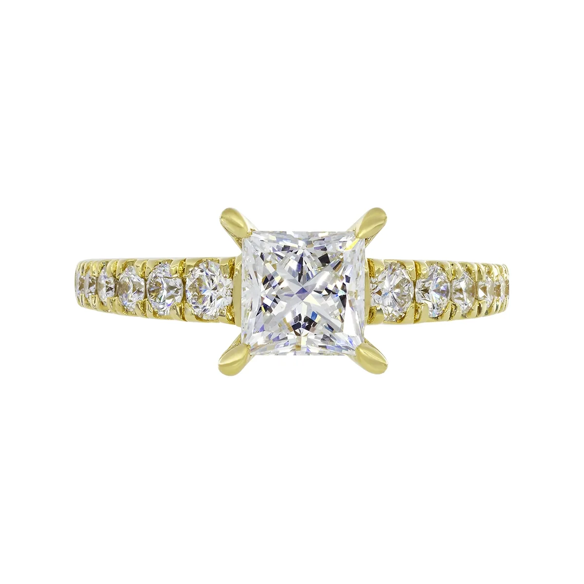 Anillo de compromiso con diamante de laboratorio central princess IGI de 1.00ct y decoración en diamantes de laboratorio, oro tono amarillo 18k