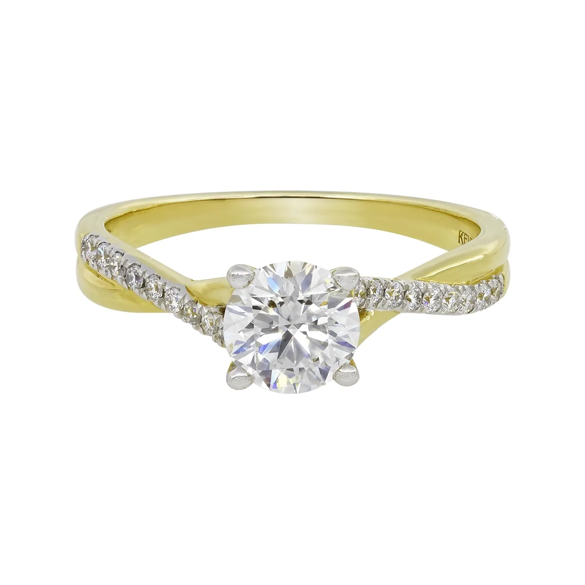 Anillo de compromiso con diamante de laboratorio central redondo IGI de 1.00ct y decoración en diamantes de laboratorio, oro 2 tonos 18k, rodinado