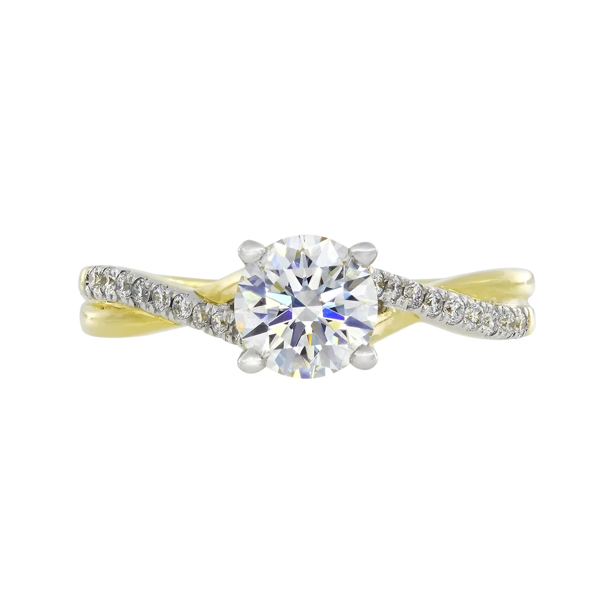 Anillo de compromiso con diamante de laboratorio central redondo IGI de 1.00ct y decoración en diamantes de laboratorio, oro 2 tonos 18k, rodinado