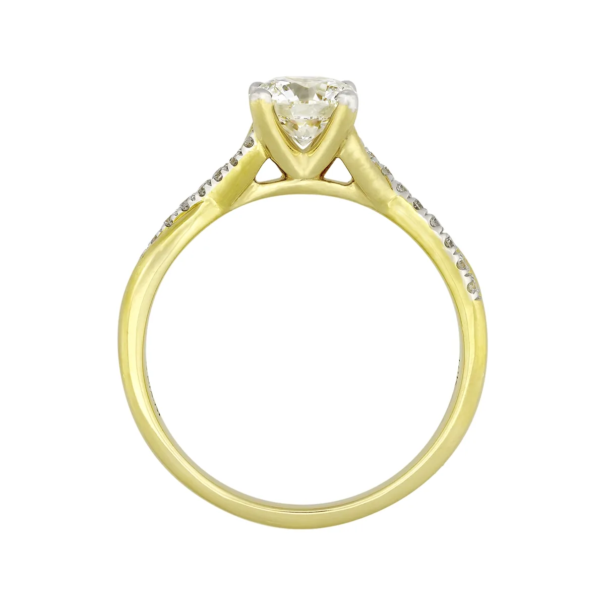 Anillo de compromiso con diamante de laboratorio central redondo IGI de 1.00ct y decoración en diamantes de laboratorio, oro 2 tonos 18k, rodinado