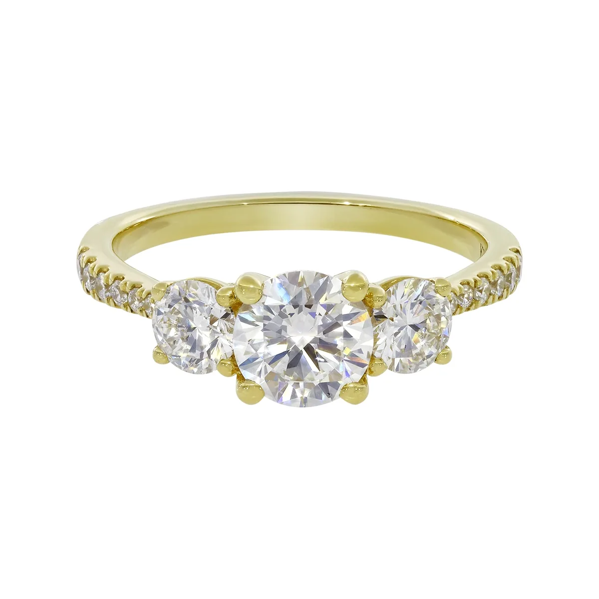 Anillo de compromiso con diamante de laboratorio central redondo IGI de 1.00ct y decoración en diamantes de laboratorio, oro tono amarillo 18k