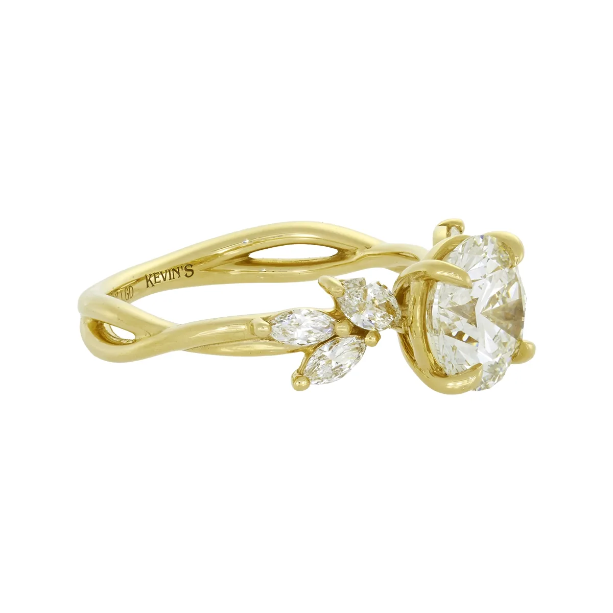 Anillo de compromiso con diamante de laboratorio central redondo de 2.00Ct y decoración en diamantes de laboratorio, oro tono amarillo 18k