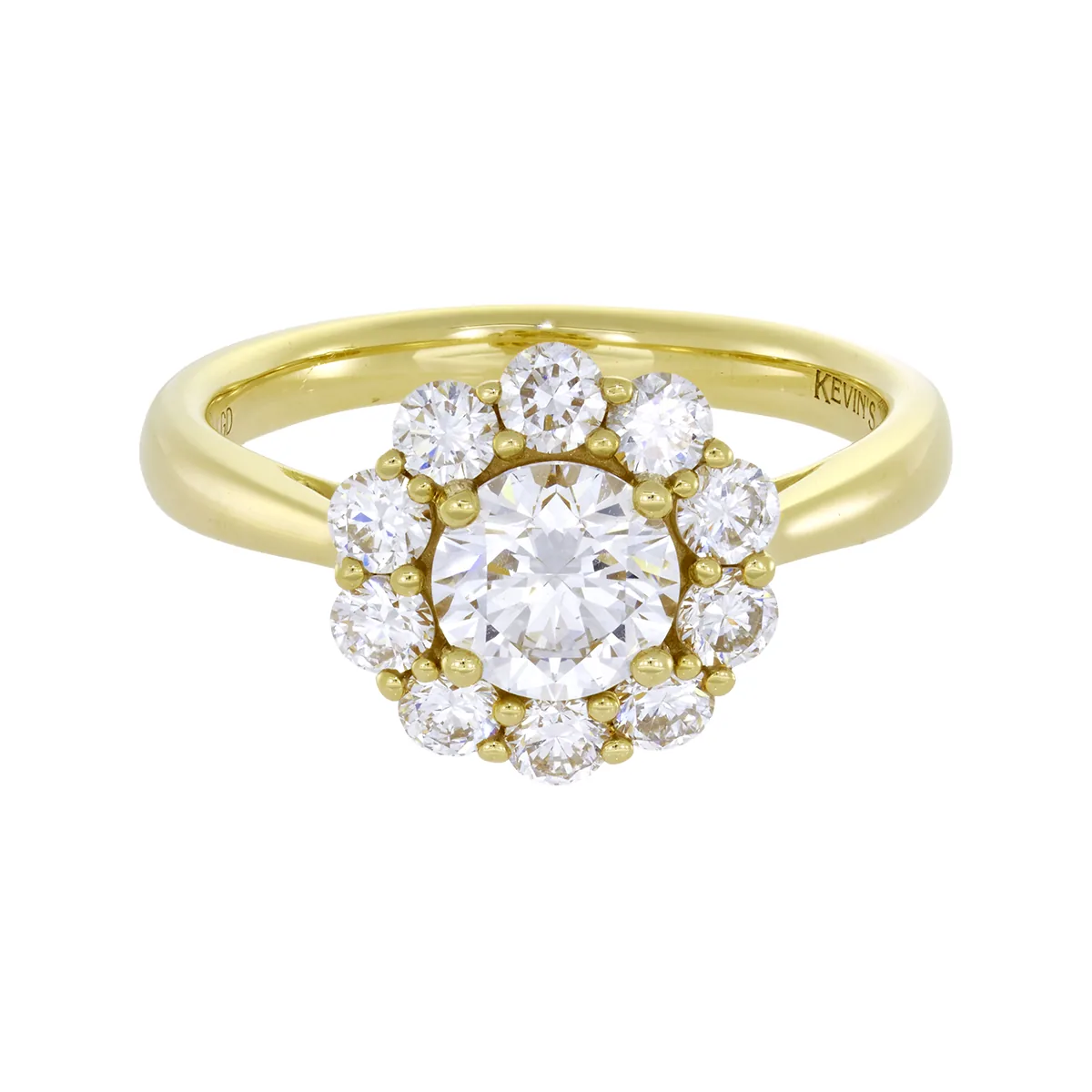 Anillo de compromiso halo redondo, con diamante de laboratorio central redondo de 0.70ct y decoración en diamantes de laboratorio, oro tono amarillo 18k